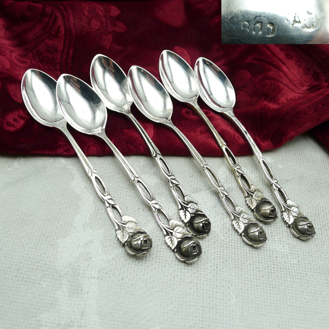 Hildesheimer Rose 6 Mokkalöffel 800 Silber