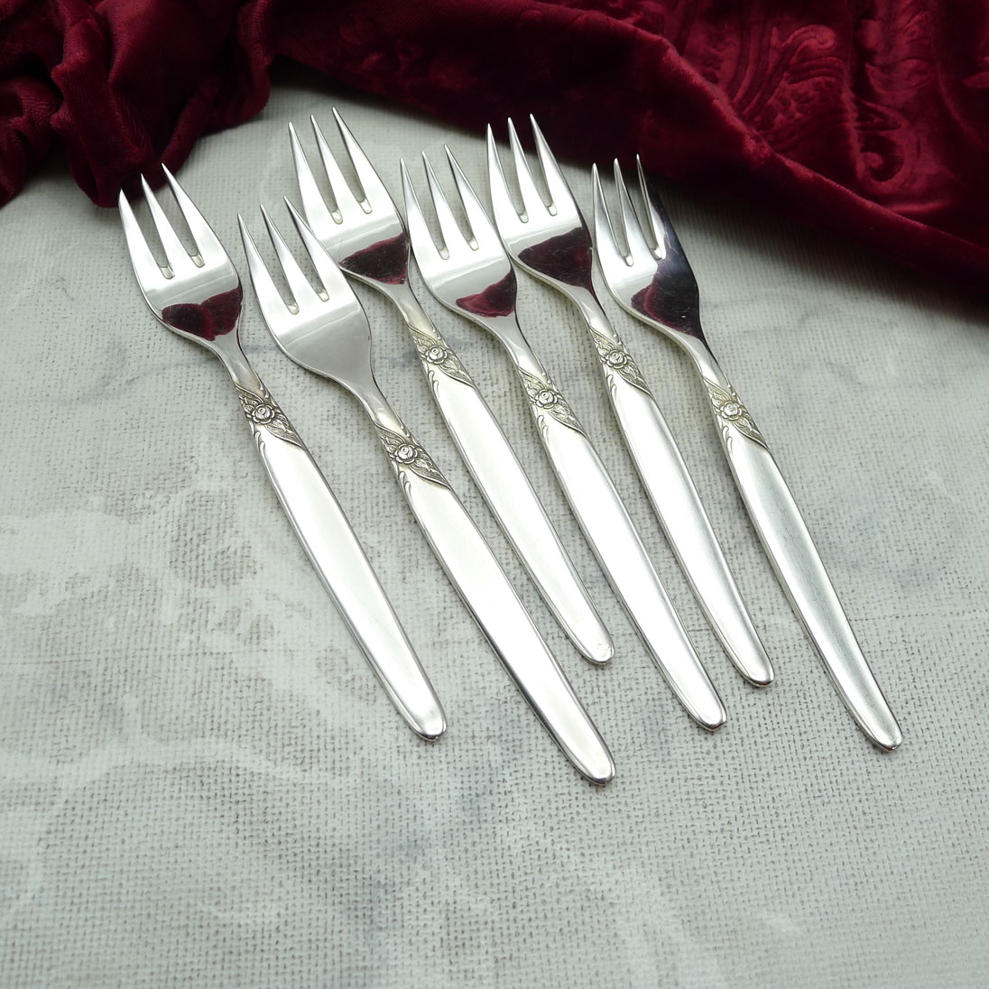 Seibel Kleeblatt Rose 6 Kuchengabeln 100 versilbert