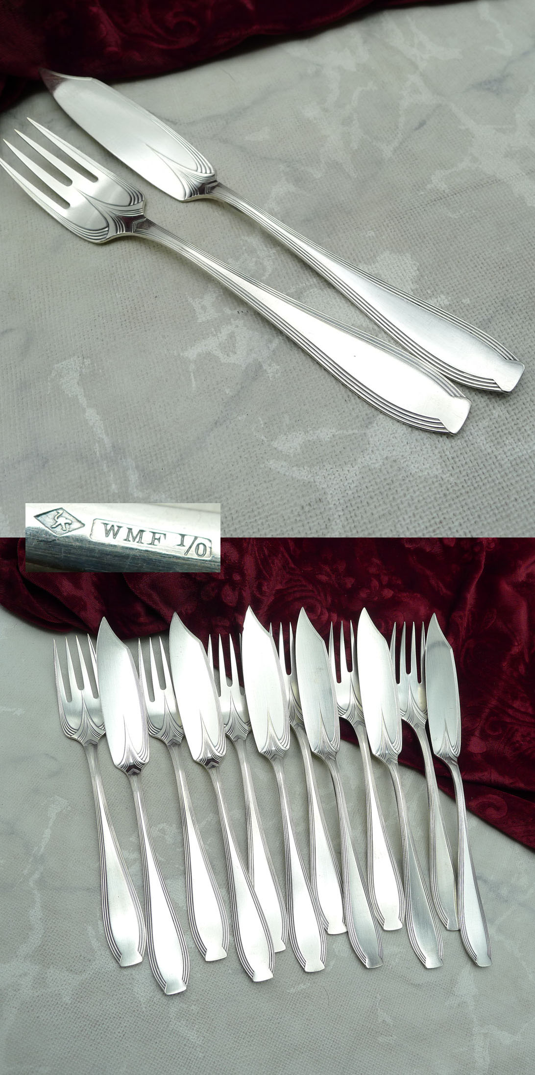 WMF 82/300 Jugendstil Fischbesteck 6 Personen versilbert
