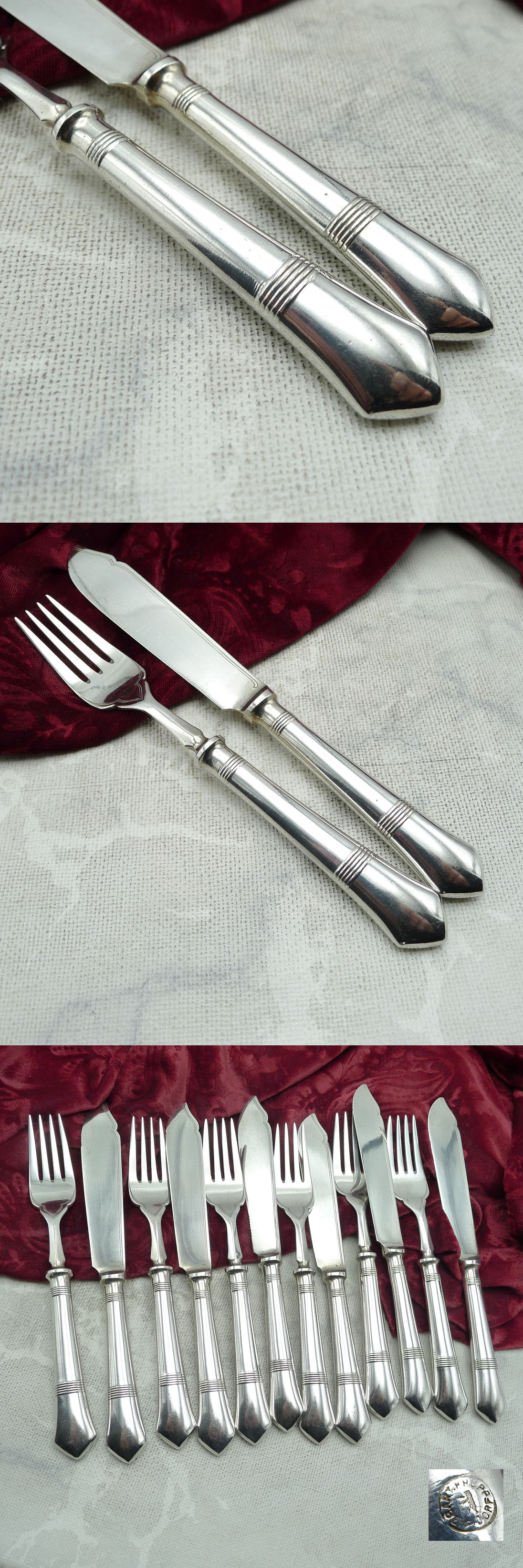 A. Krupp 6800 Jugendstil Fischbesteck 6 Personen versilbert