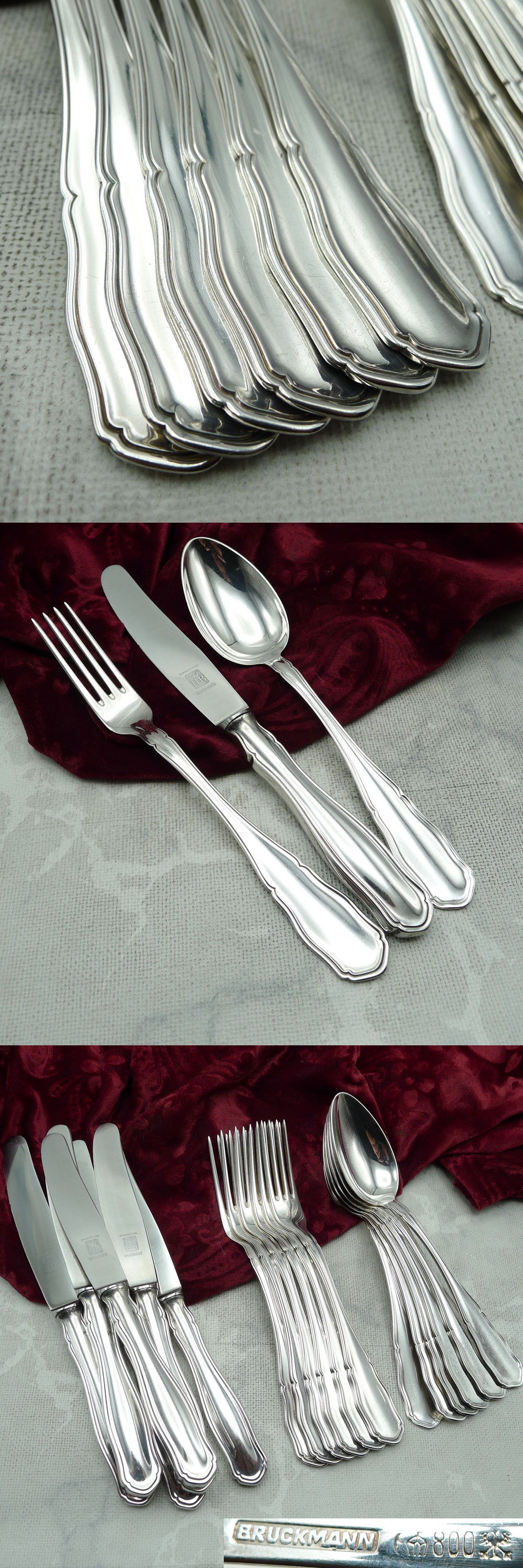 Bruckmann 570 sächs. Hofmuster Menübesteck 6 Personen 800 Silber