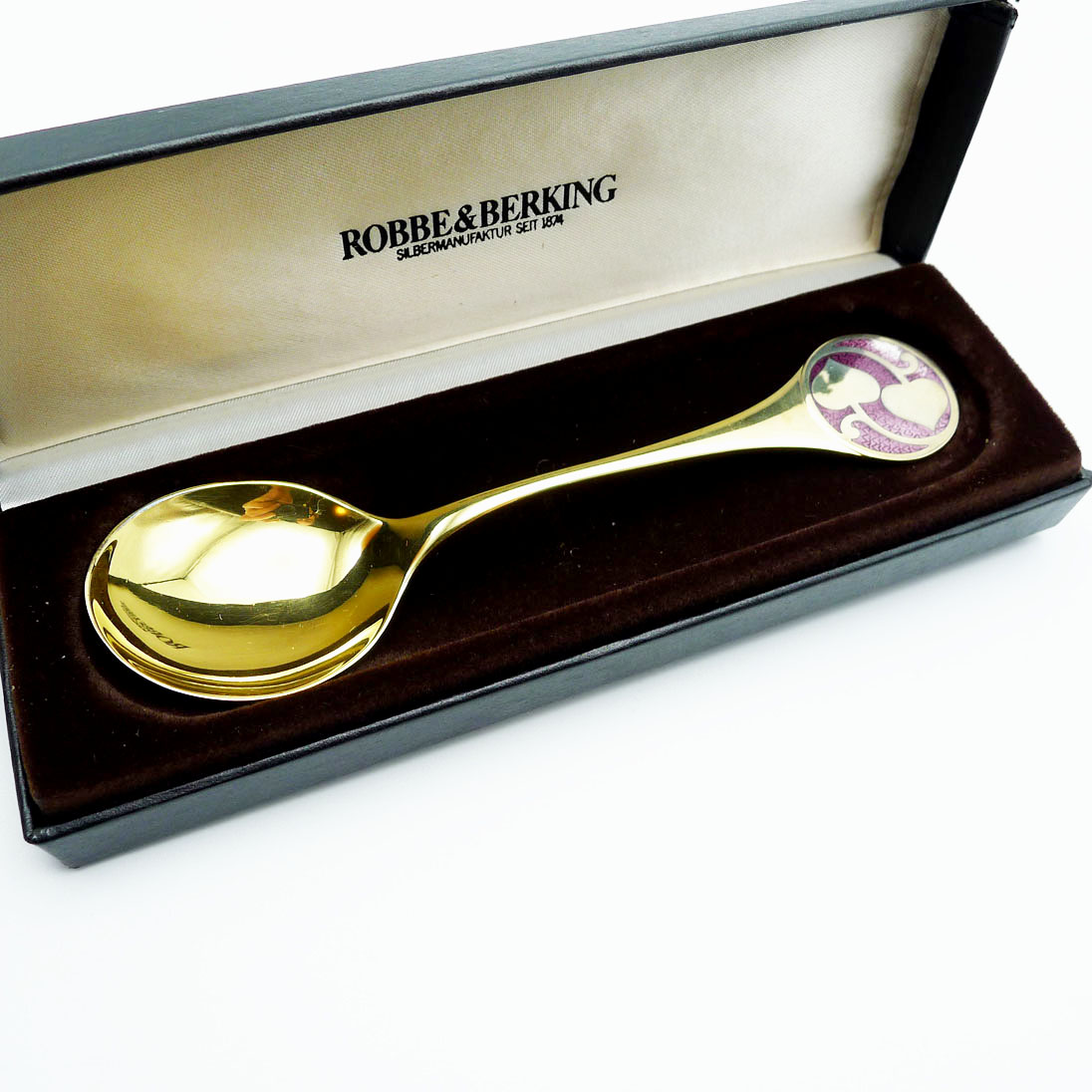 Robbe & Berking Jahreslöffel 1978 Zwei Herzen 925 Silber vergoldet