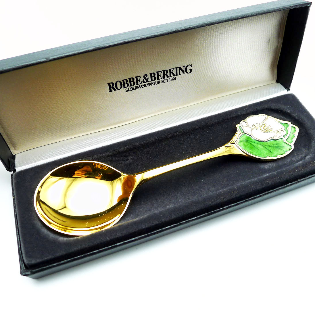 Robbe & Berking Jahreslöffel 1986 Wildrose 925 Silber vergoldet