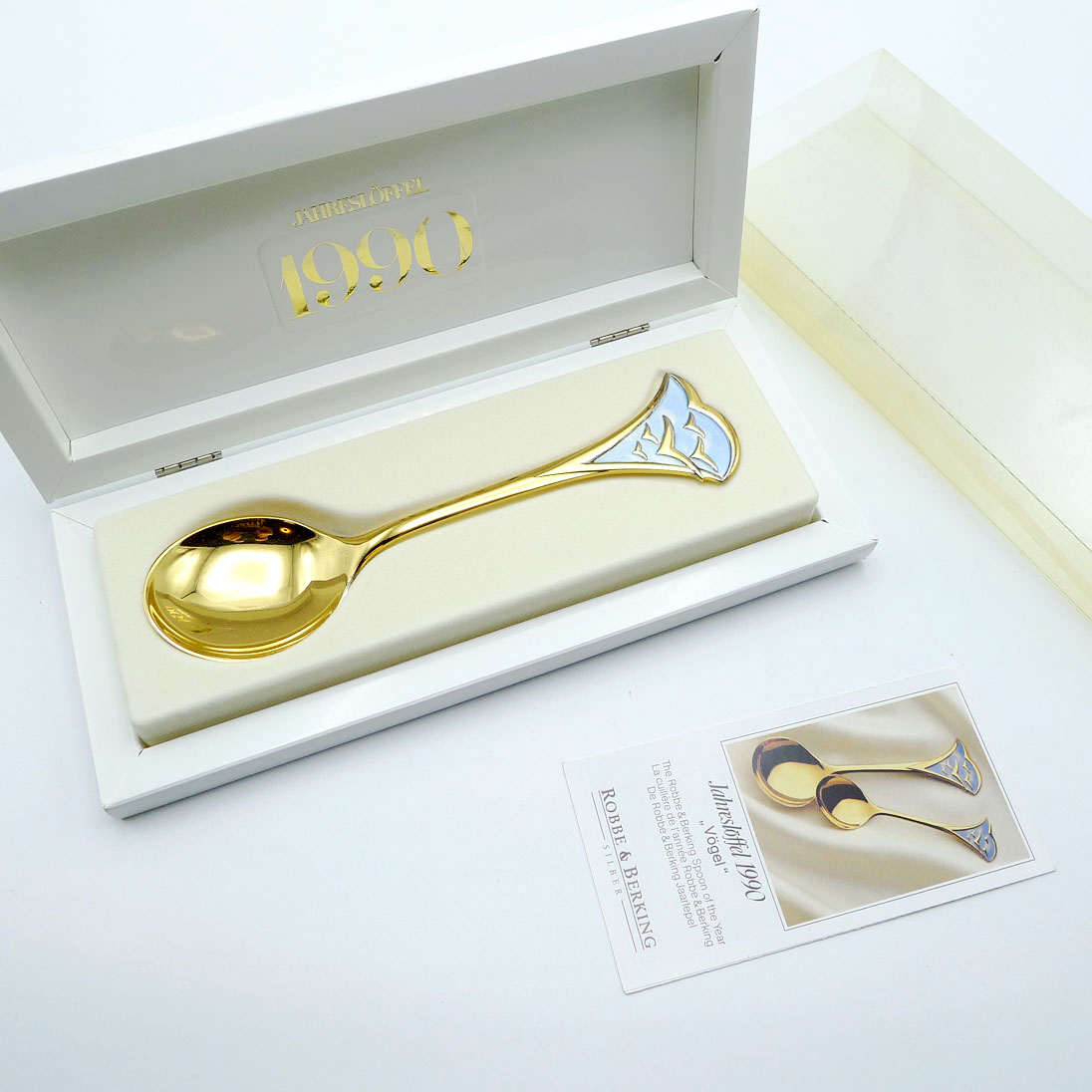 Robbe & Berking Jahreslöffel 1990 Vögel 925 Silber vergoldet