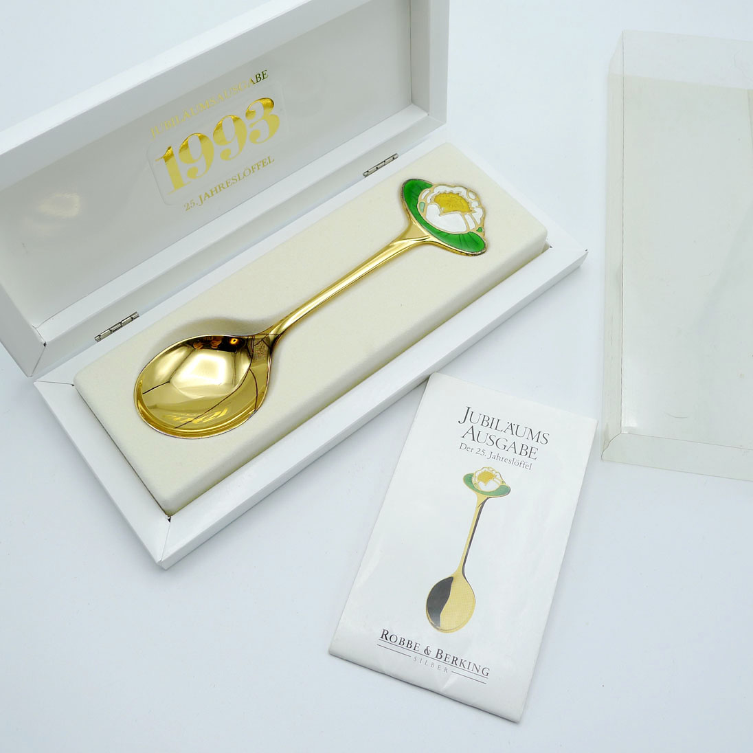 Robbe & Berking Jahreslöffel 1993 Seerose 925 Silber vergoldet