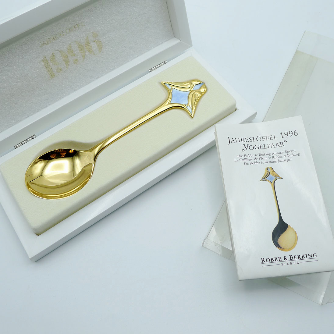 Robbe & Berking Jahreslöffel 1996 Vogelpaar 925 Silber vergoldet