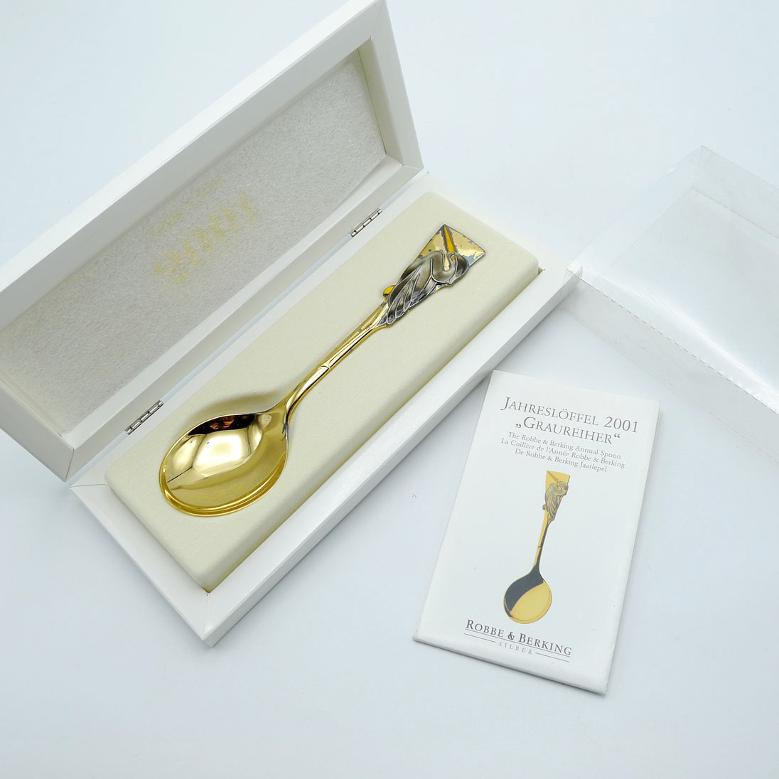 Robbe & Berking Jahreslöffel 2001 Graureiher 925 Silber vergoldet