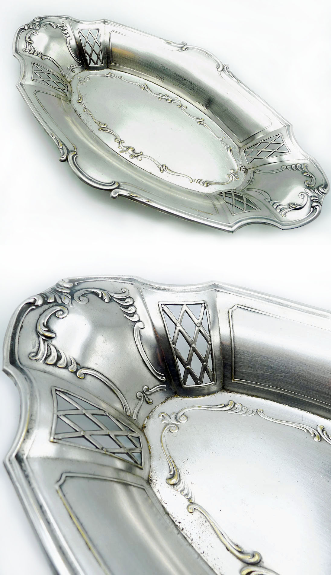 Jugendstil-Schale, versilbert, durchbrochenes Dekor