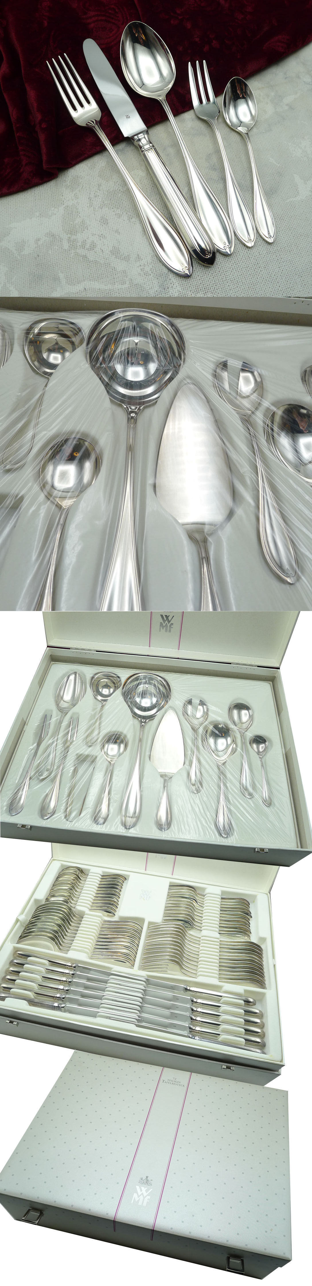 WMF Premiere Silberbesteck 12 Personen mit Vorlegern 90 versilbert
