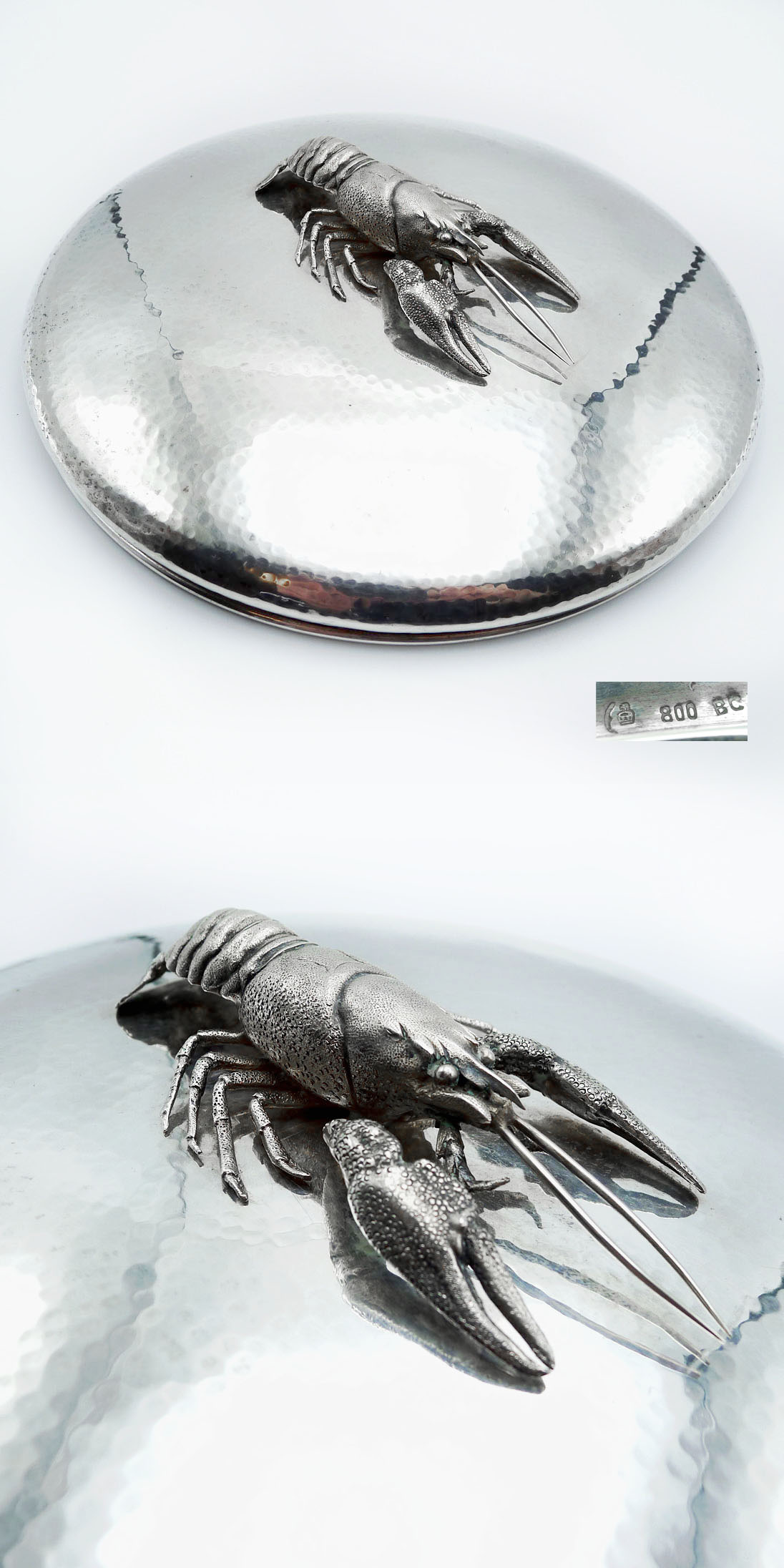 Deckel- oder Tellerabdeckung mit Hummer-Applikation 800 Silber