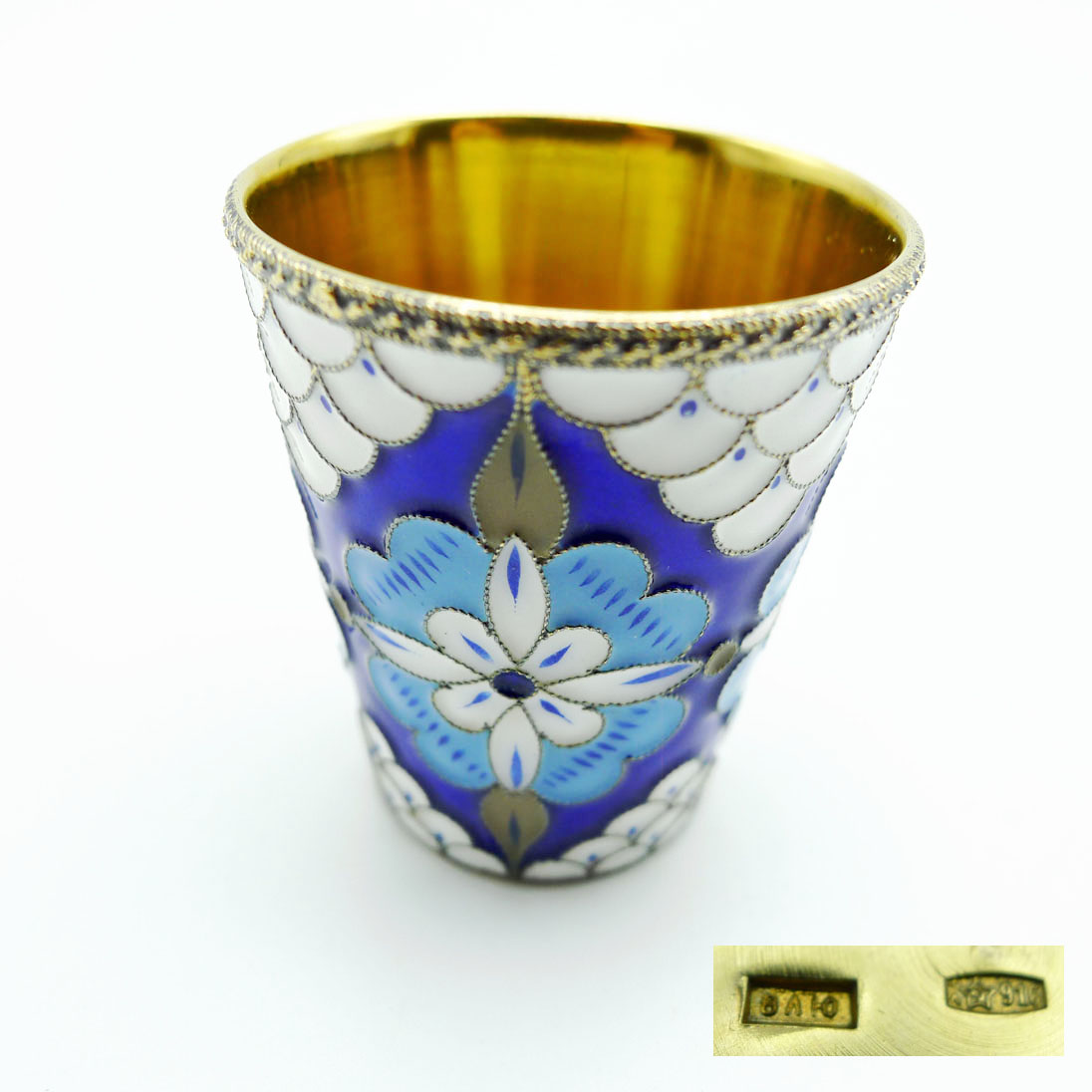 Russischer Wodkabecher 916 Silber mit Cloisonné Emaille