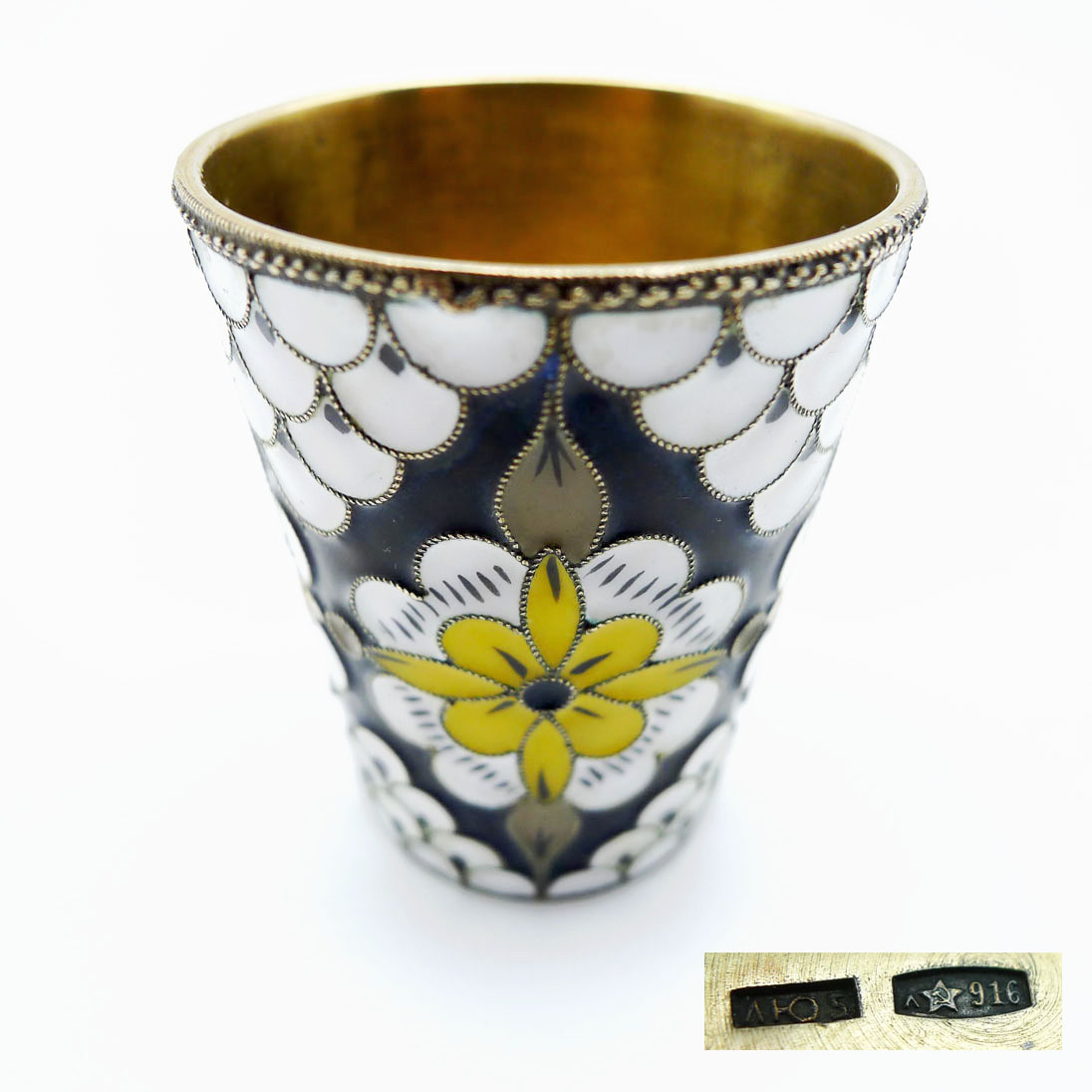 Russischer Wodkabecher 916 Silber mit Cloisonné Emaille