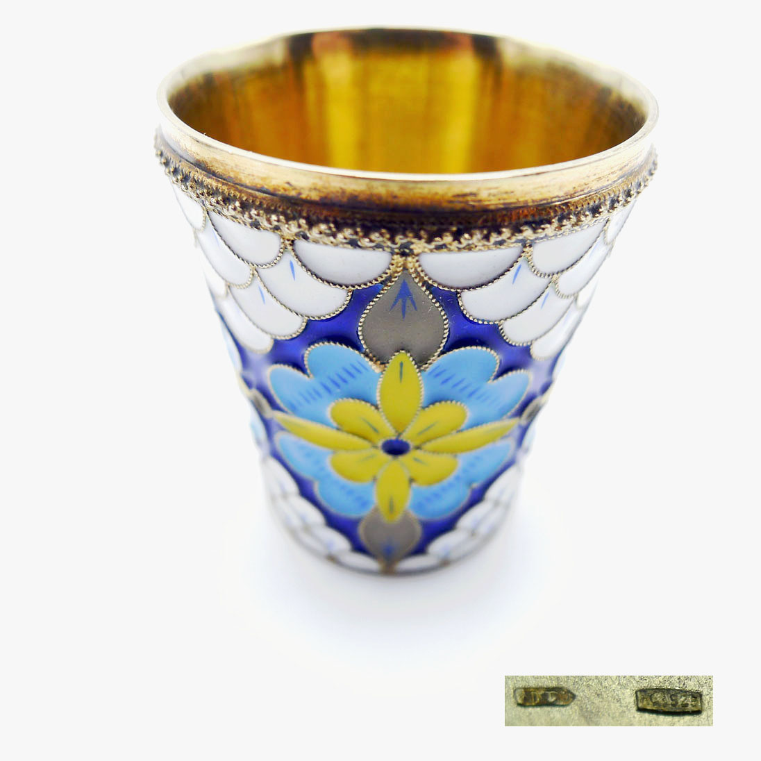 Russischer Wodkabecher 925 Silber mit Cloisonné-Emaille