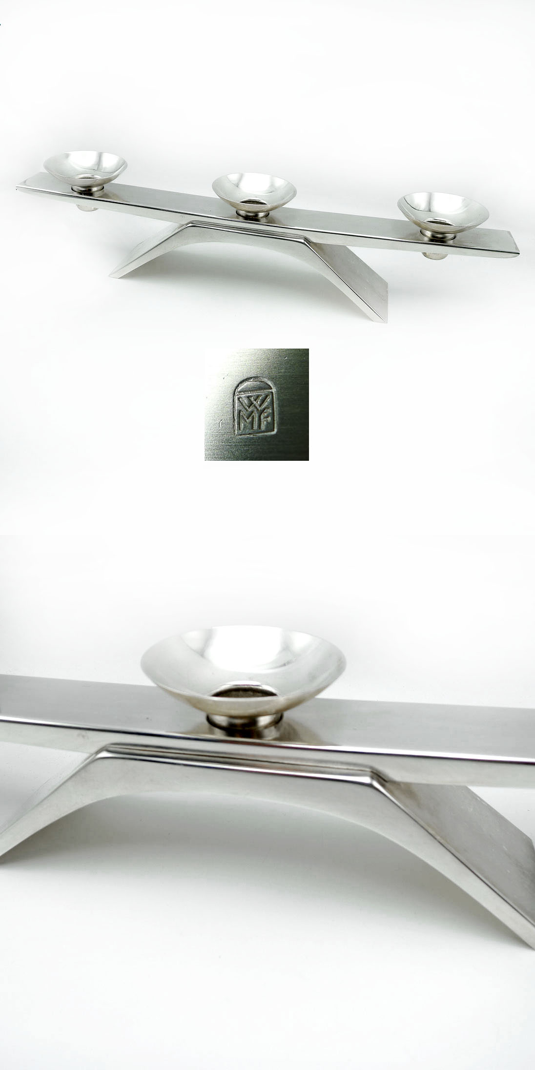 WMF Leuchter, 3-flammig, Design: Kurt Radtke, Entwurf 60er versilbert