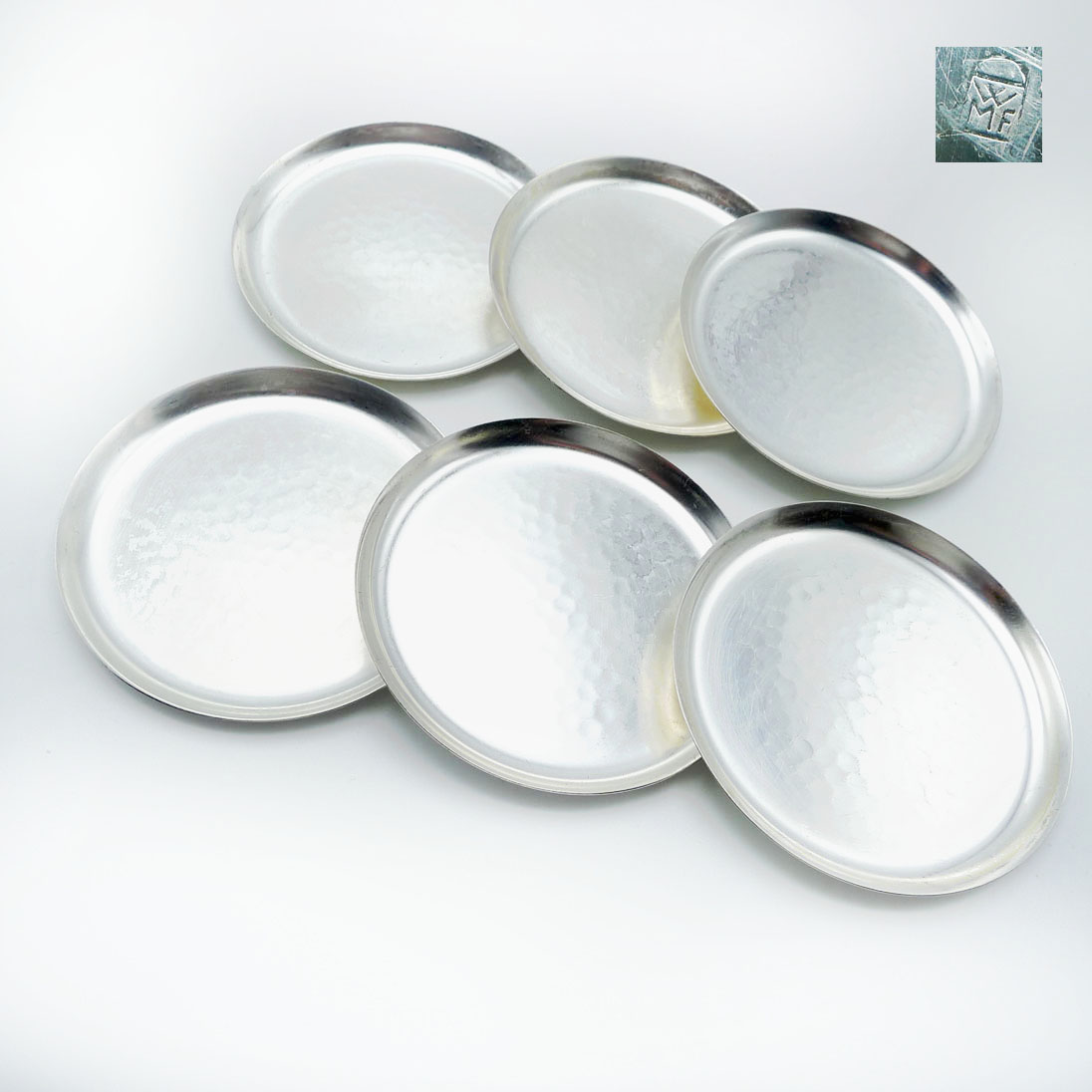 WMF Art Deco 6 Untersetzer Hammerschlag versilbert