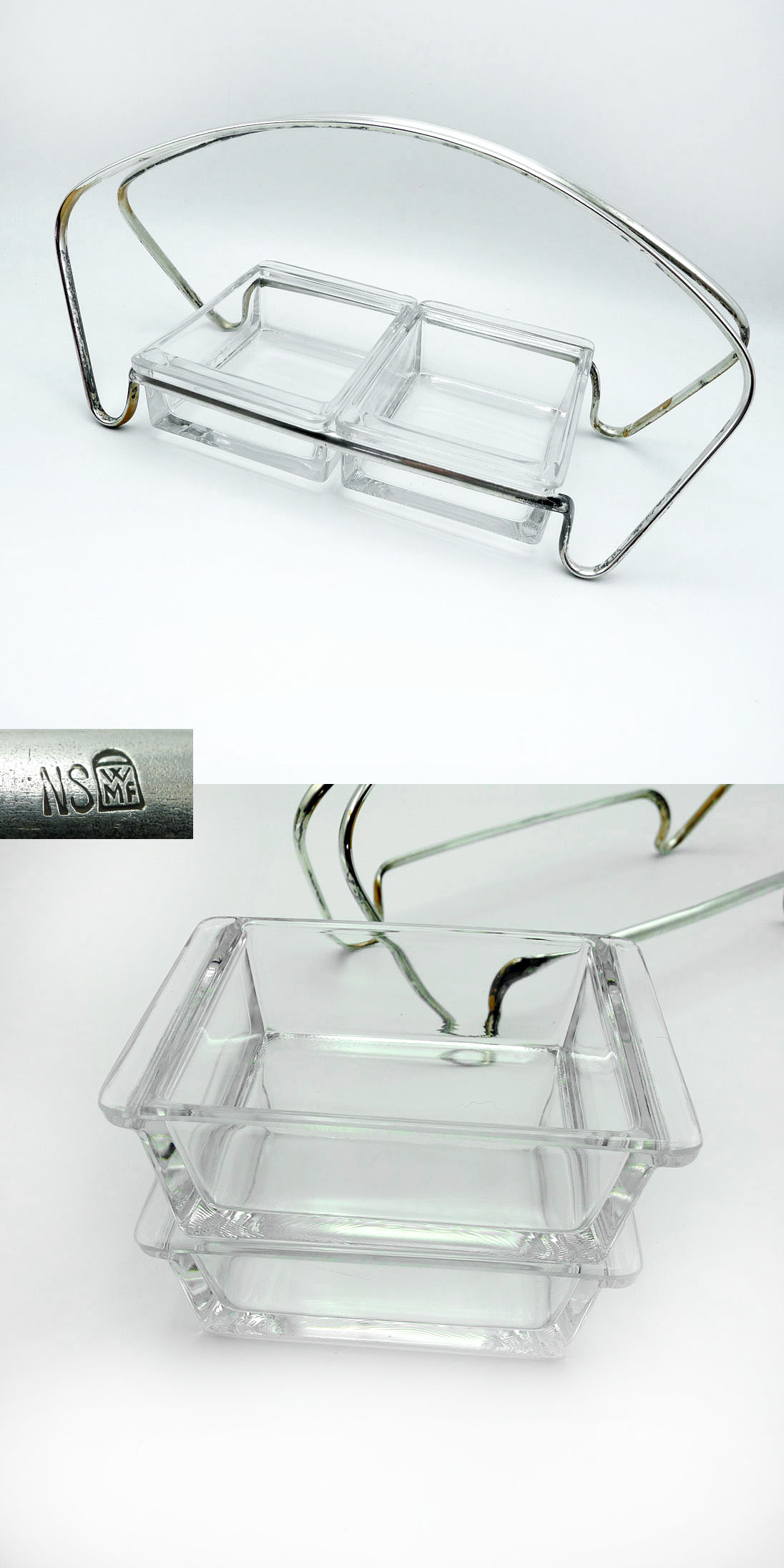 Elegante WMF Art Deco Menage / Kabarett, 2-teilig, Neusilber versilbert, um 1930
