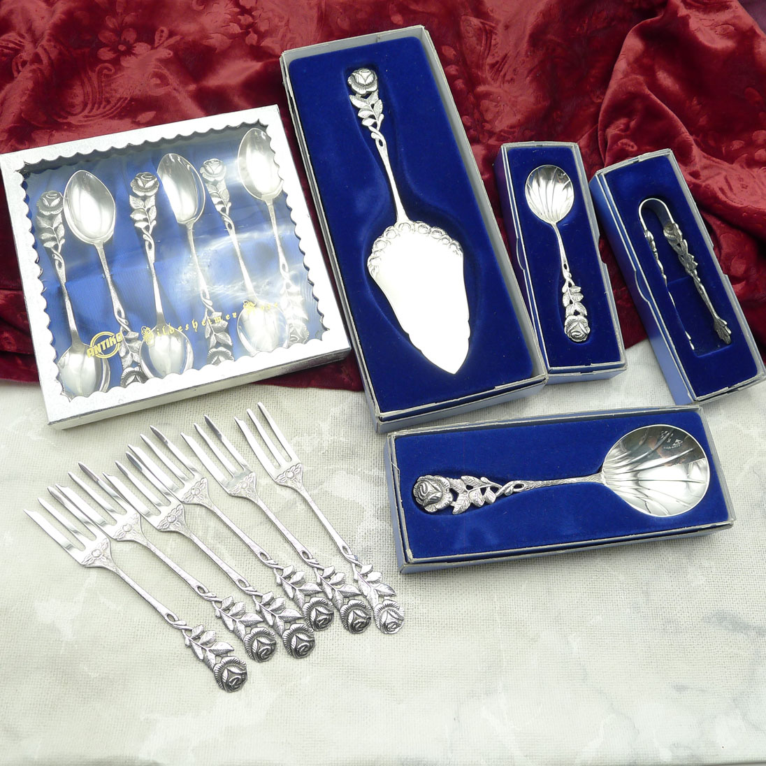 Hildesheimer Rose Kaffeebesteck 6 Personen Antiko 100 versilbert