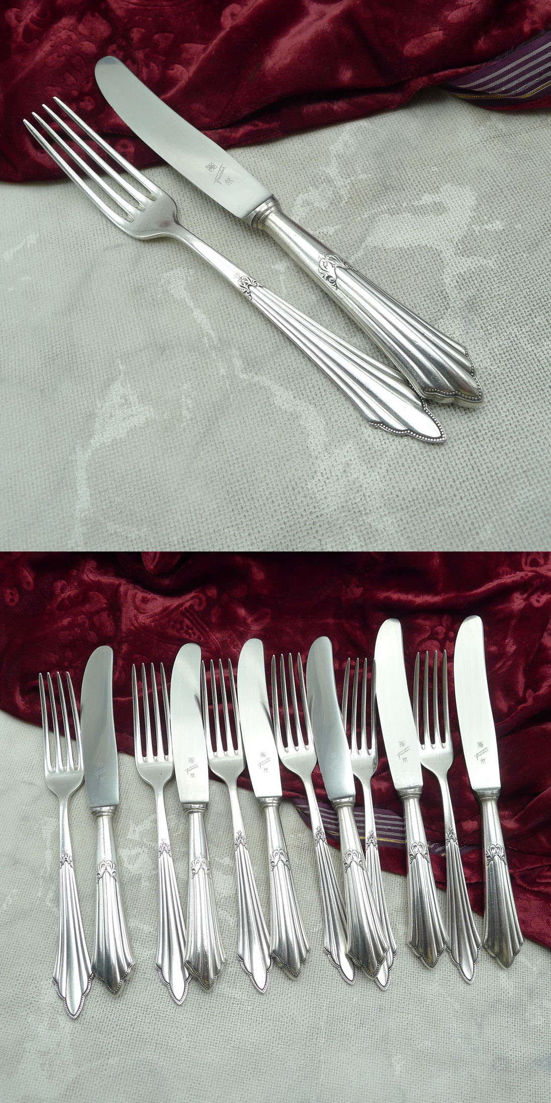 WMF 900 Fächer Dessertbesteck 6 Personen 90 versilbert