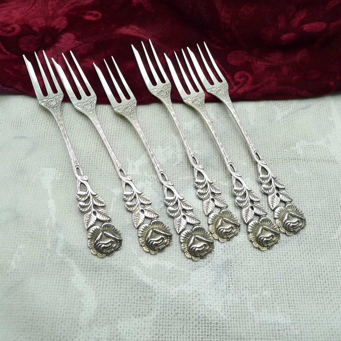 Hildesheimer Rose 6 Kuchengabeln Antiko 800 Silber