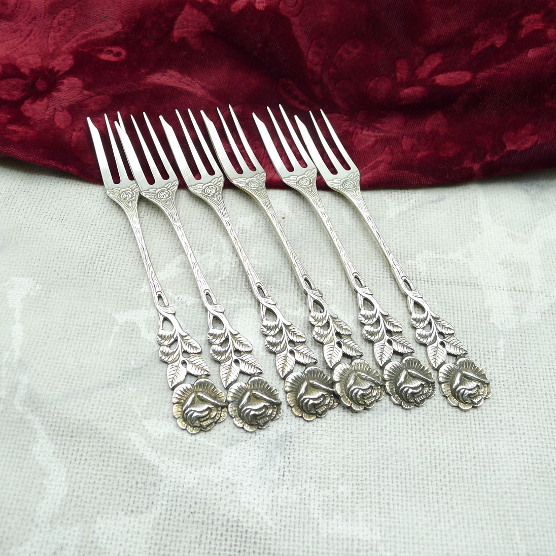 Hildesheimer Rose 6 Kuchengabeln Antiko 800 Silber
