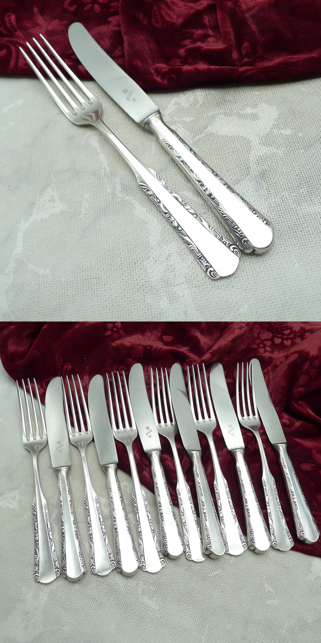 WMF 2000 Art Deco Dessertbesteck 6 Personen 90 versilbert