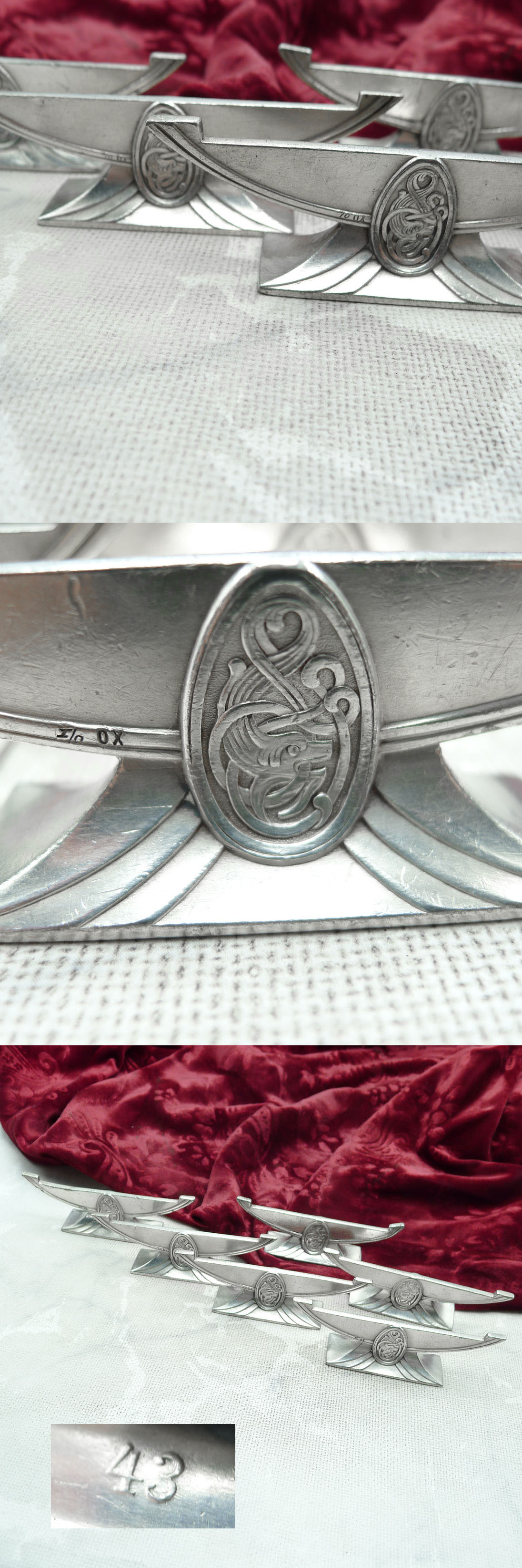 WMF 43 Fabelechse Jugendstil 6 Messerbänkchen versilbert