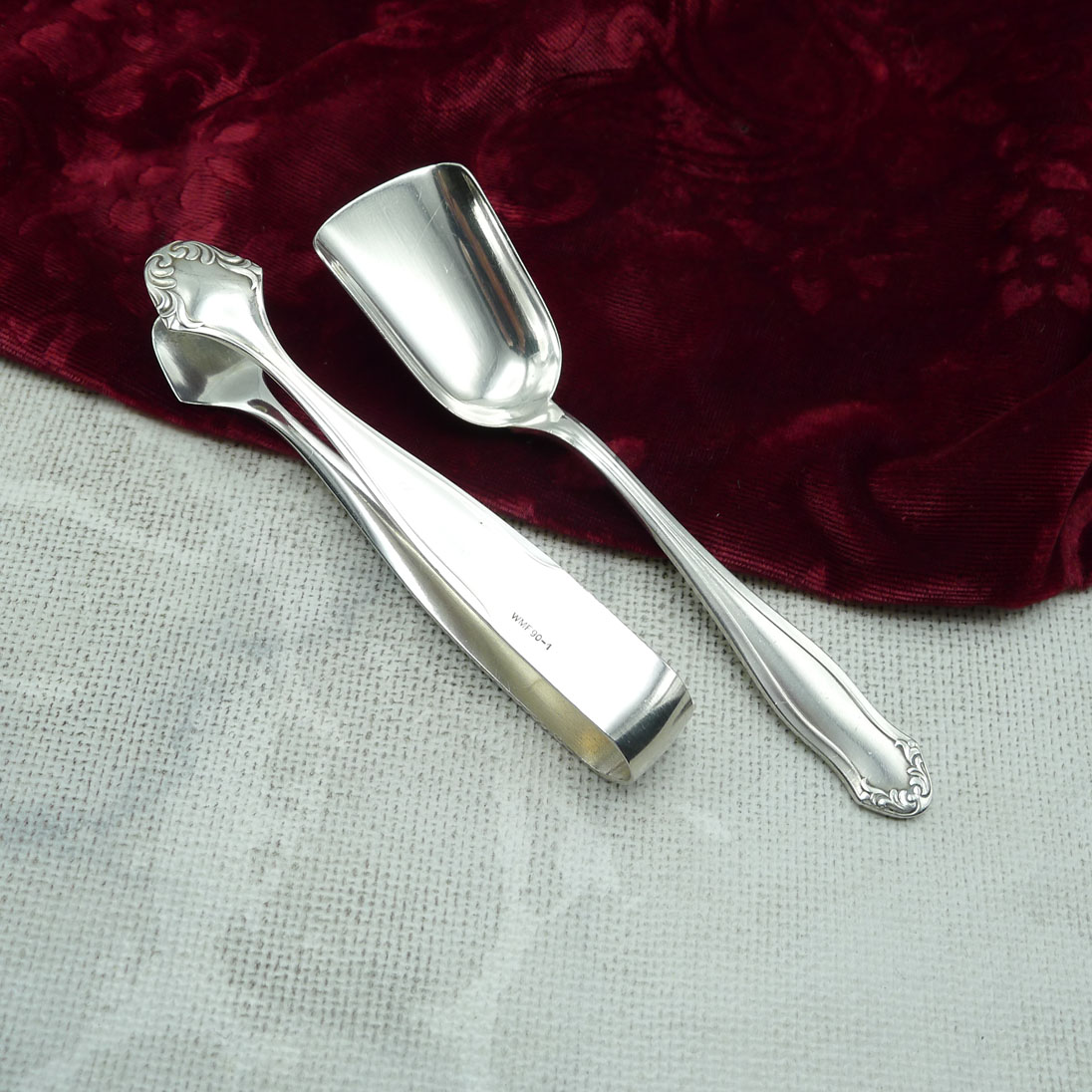 WMF 1700 Zuckerlöffel & Zuckerzange 90 versilbert