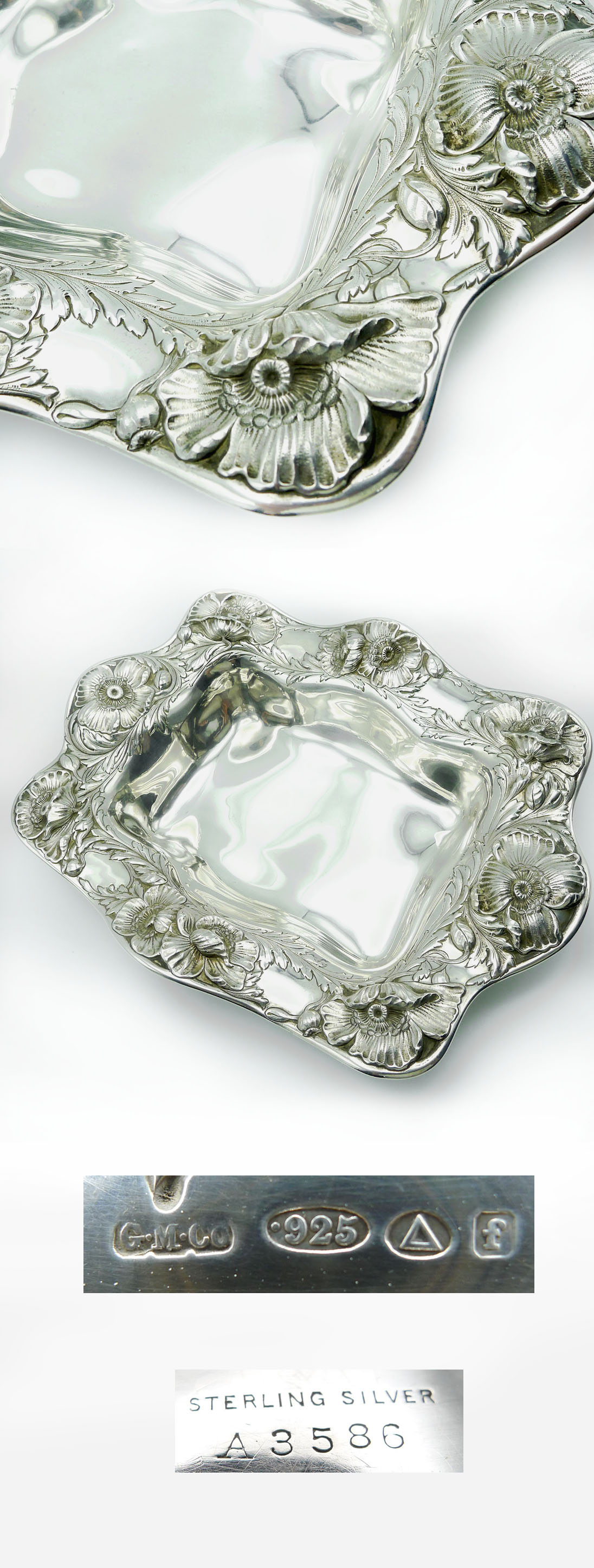 Große antike Jugendstil Servierschale – Gorham Poppy A3586 – 555g 925 Sterling Silber