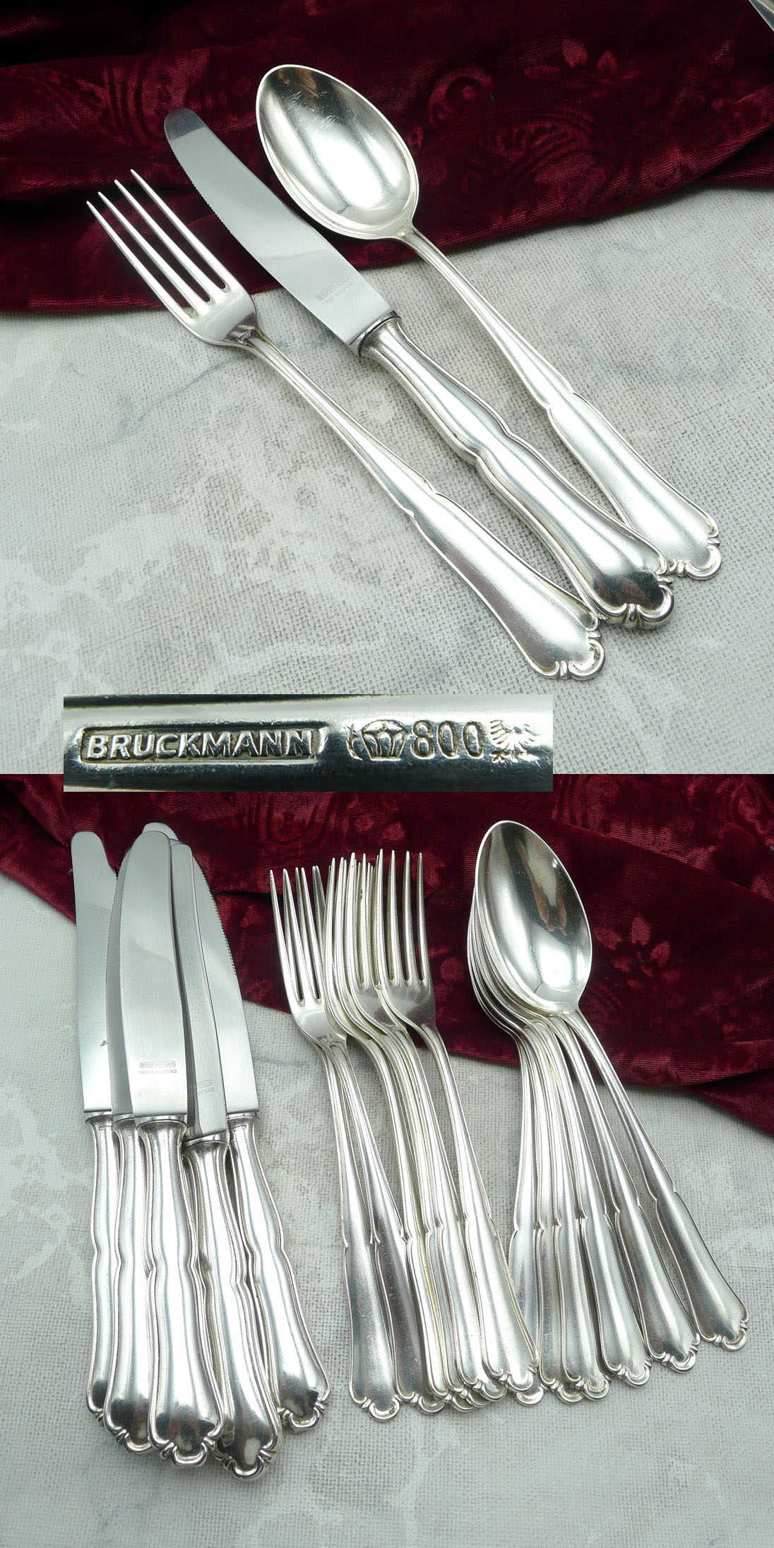 Bruckmann 700 Solitude Tafelbesteck 6 Personen 800er Silber
