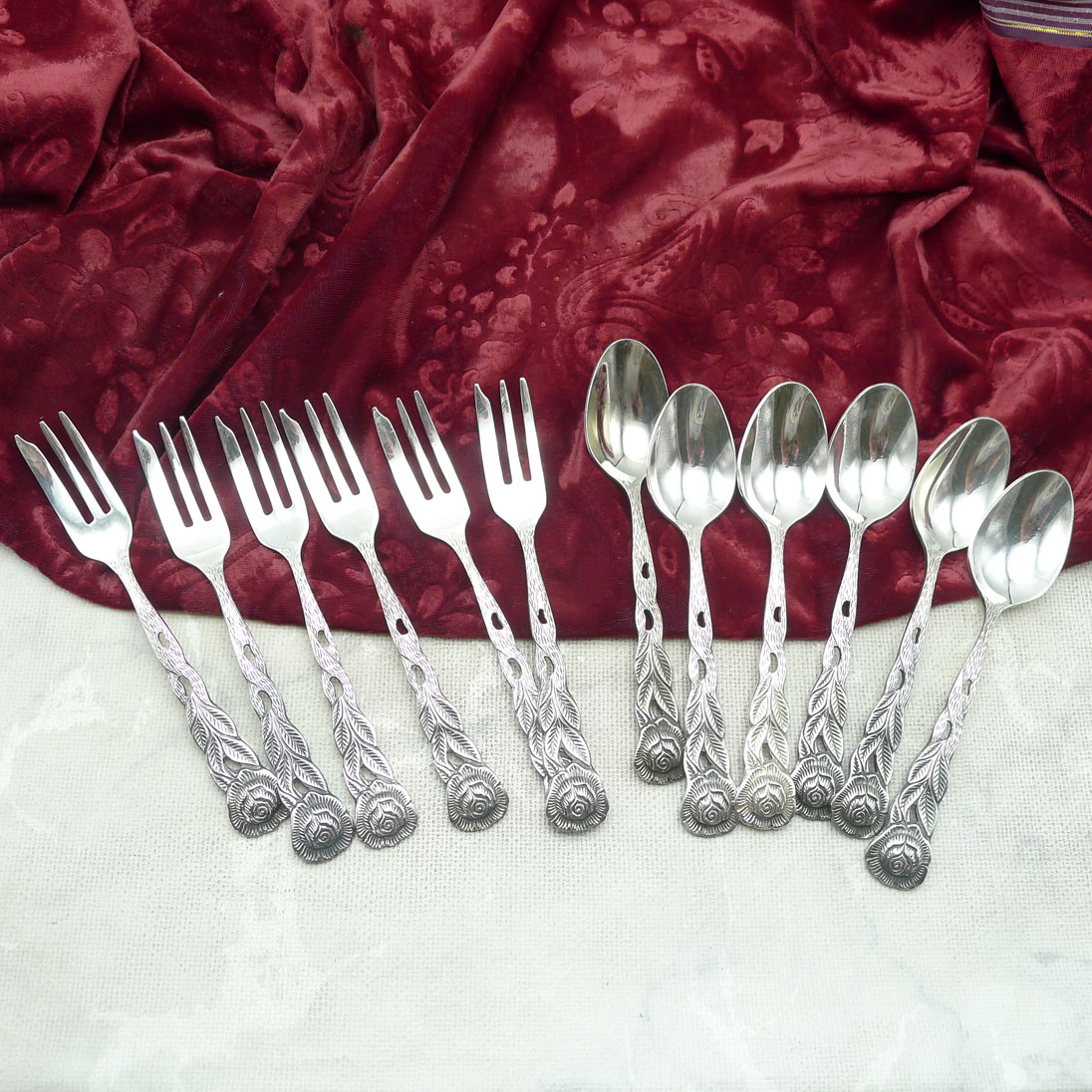Hildesheimer Rose 6 Kaffeelöffel & 6 Kuchengabeln versilbert