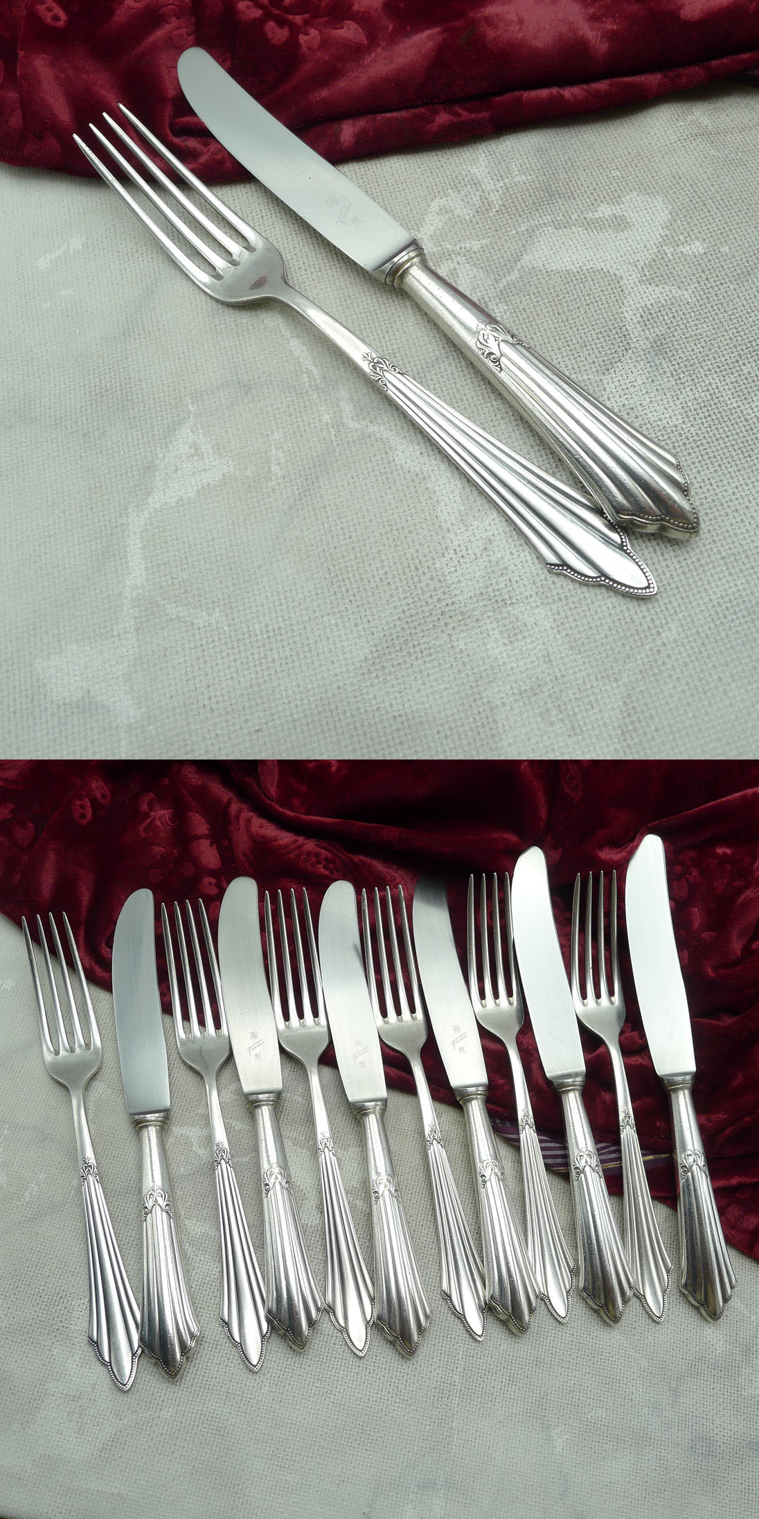 WMF 900 Fächer Dessertbesteck 6 Personen 90 versilbert