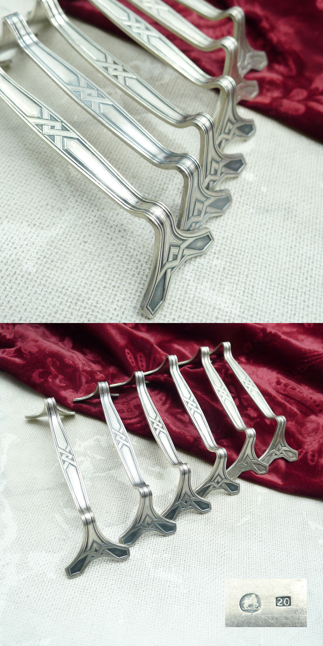 Erbe Ideal Jugendstil 6 Messerbänkchen 20 versilbert