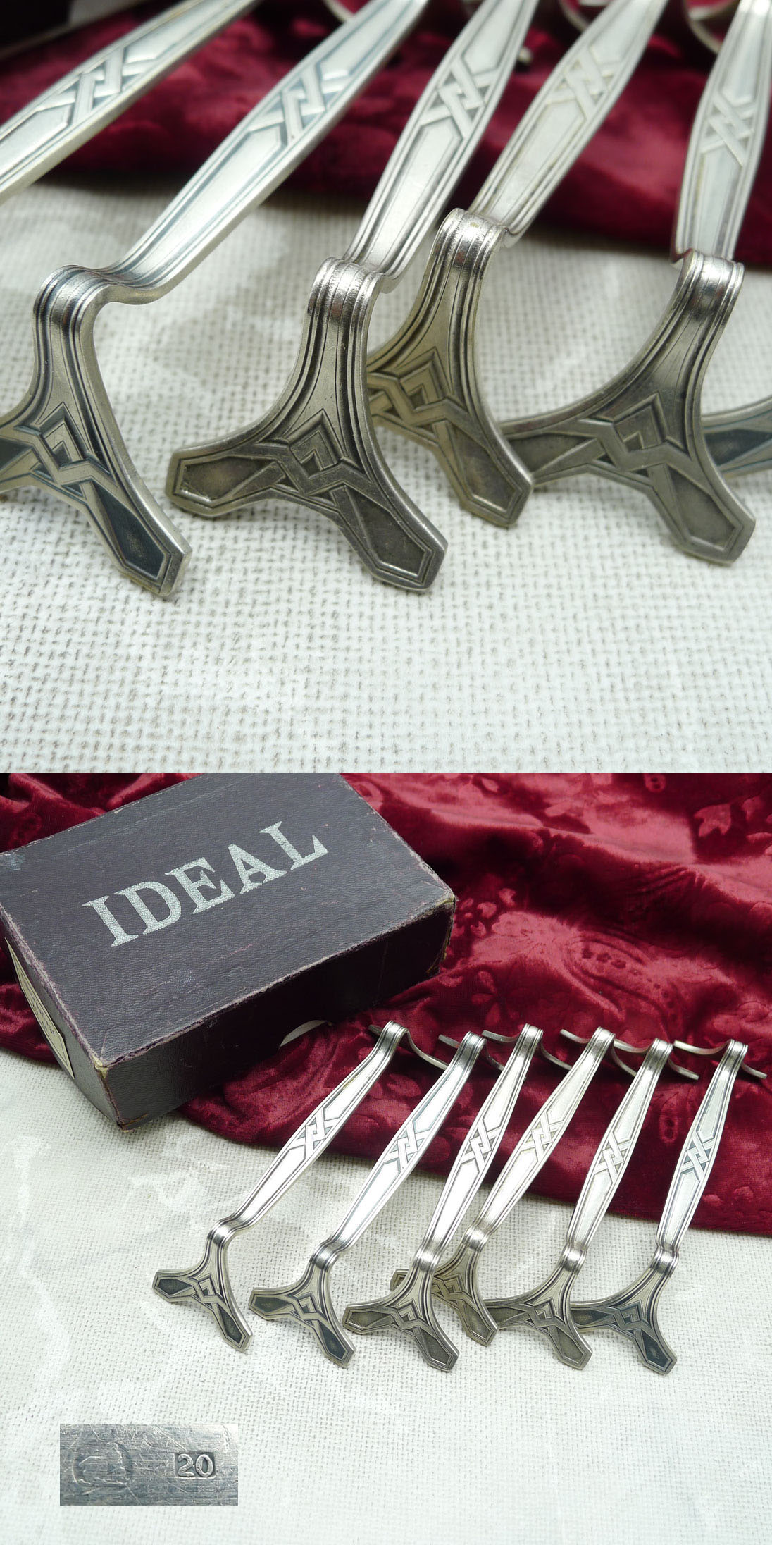 Erbe Ideal Jugendstil 6 Messerbänkchen 20 versilbert