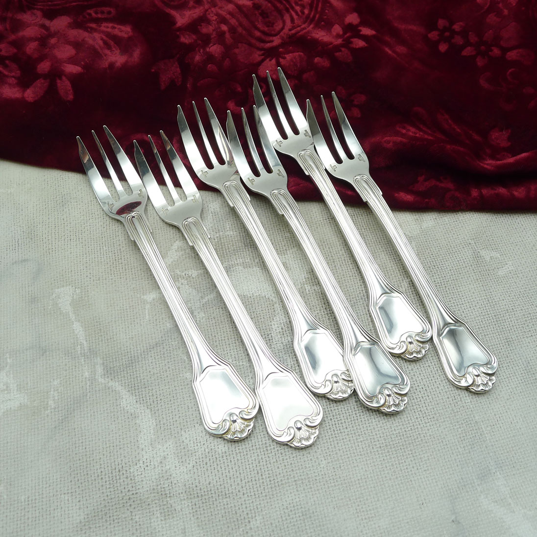 Christofle Port Royale 6 Kuchengabeln versilbert