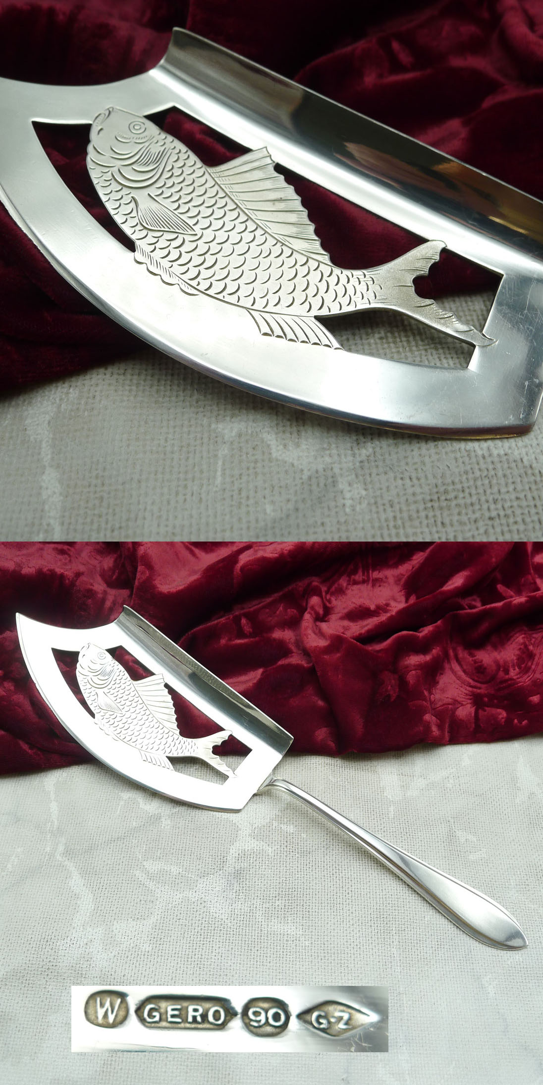 Gero Art Deco Fischheber 28,1cm 90 versilbert