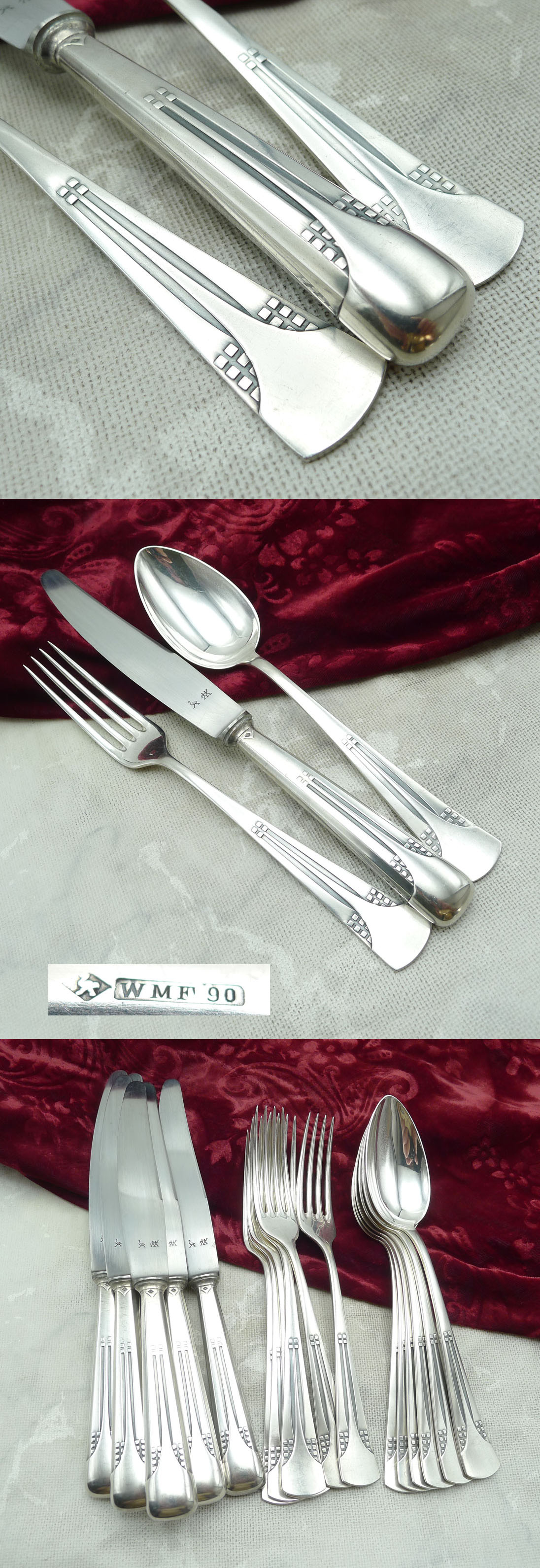 WMF 34 Würfel Jugendstil Tafelbesteck 6 Personen versilbert