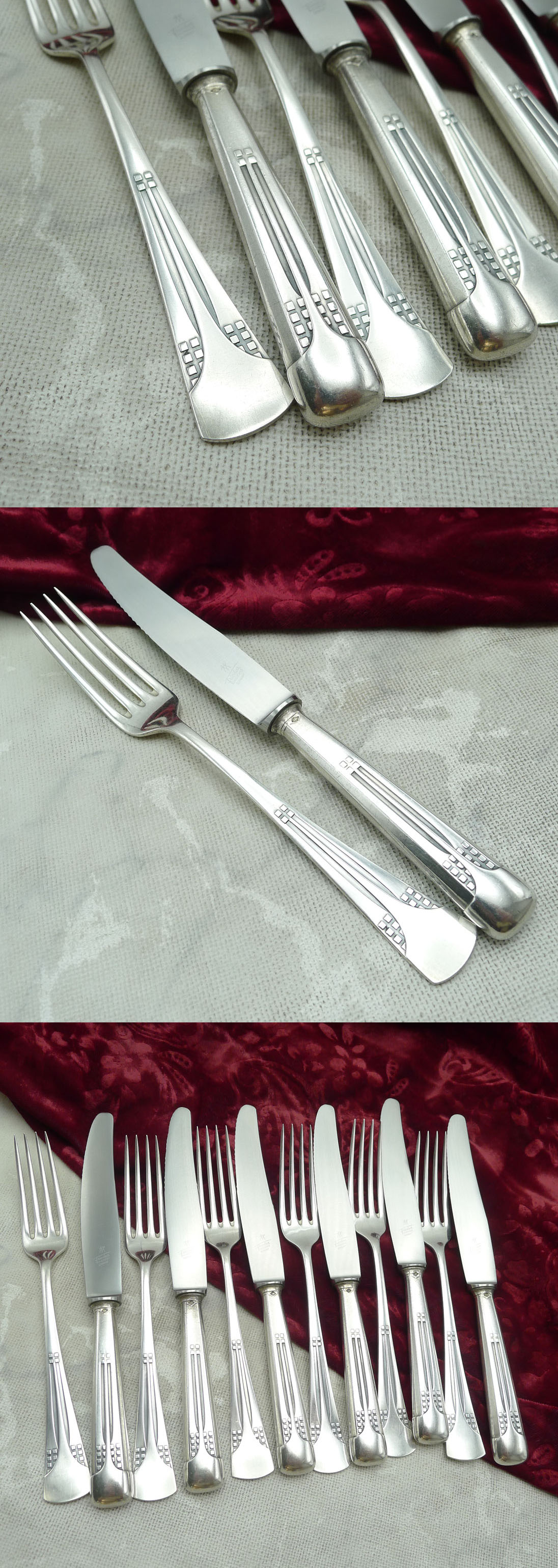 WMF 34 Würfel Jugendstil Dessertbesteck 6 Personen versilbert