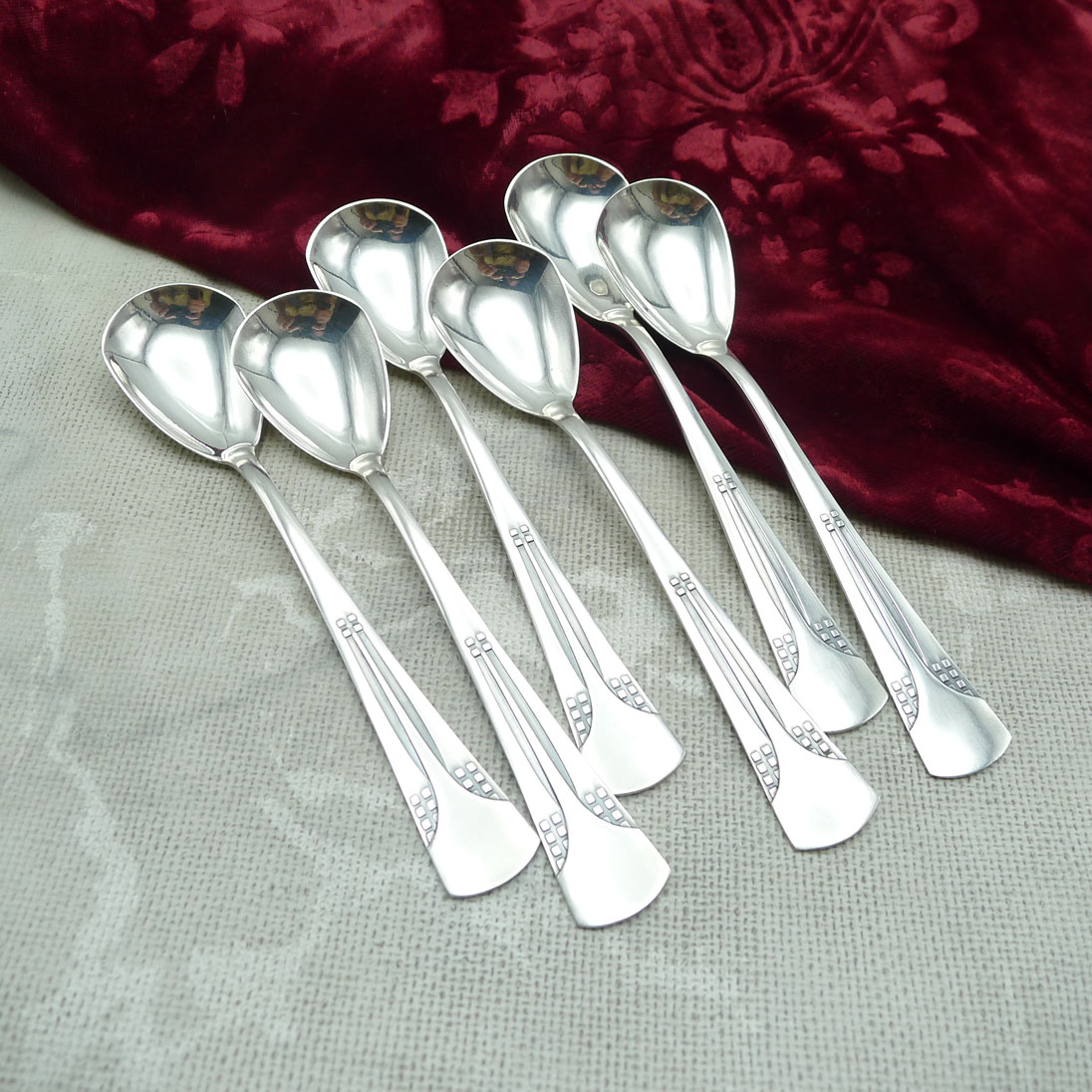 WMF 34 Würfel Jugendstil 6 Eislöffel 13cm versilbert