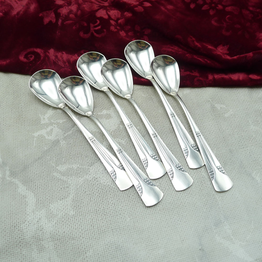 WMF 34 Würfel Jugendstil 6 Eislöffel 13cm versilbert
