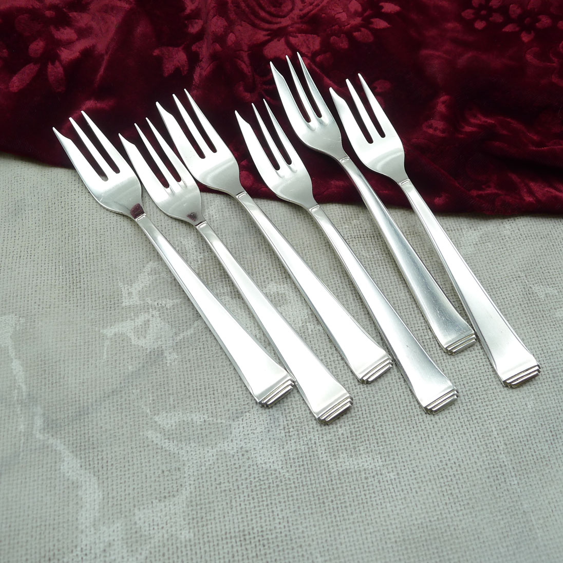 OKA 131 Art Deco 6 Kuchengabeln klein 90 versilbert