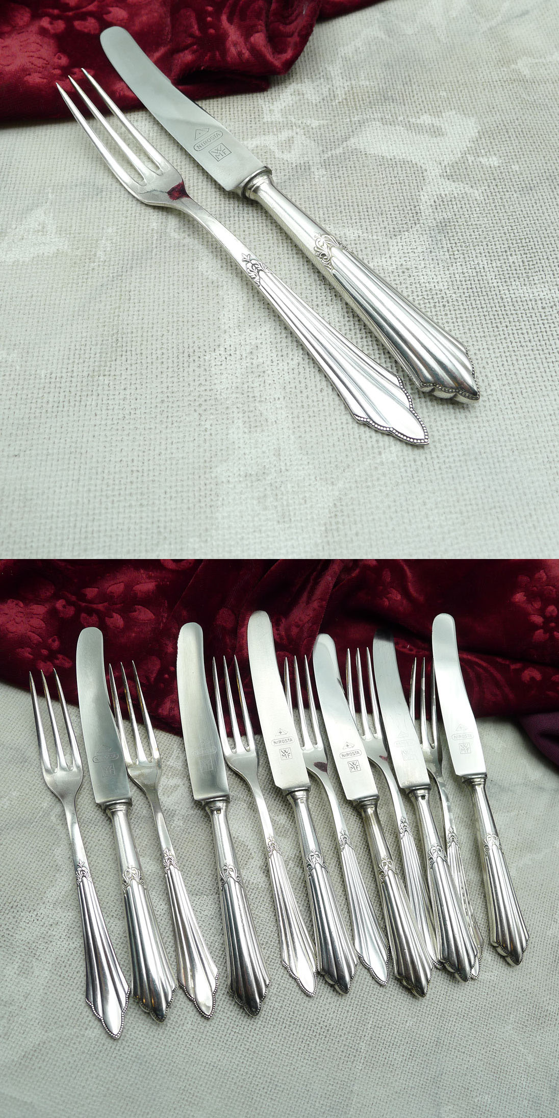 WMF 900 Fächer Obstbesteck 6 Personen 90 versilbert