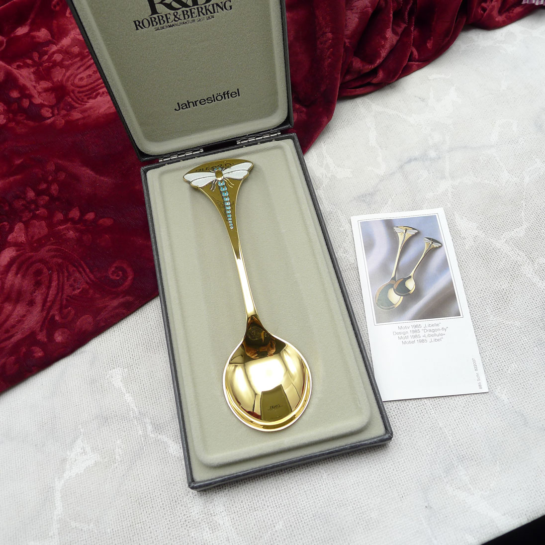 Robbe & Berking Jahreslöffel 1985 Libelle 925 Silber vergoldet