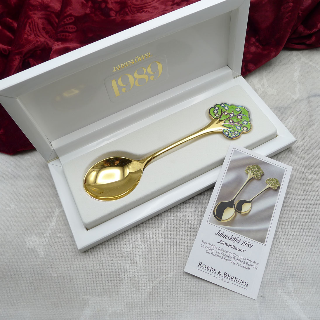 Robbe & Berking Jahreslöffel 1989 Blütenbaum 925 Silber vergoldet
