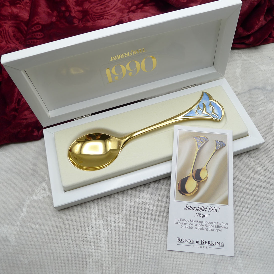 Robbe & Berking Jahreslöffel 1990 Vögel 925 Silber vergoldet