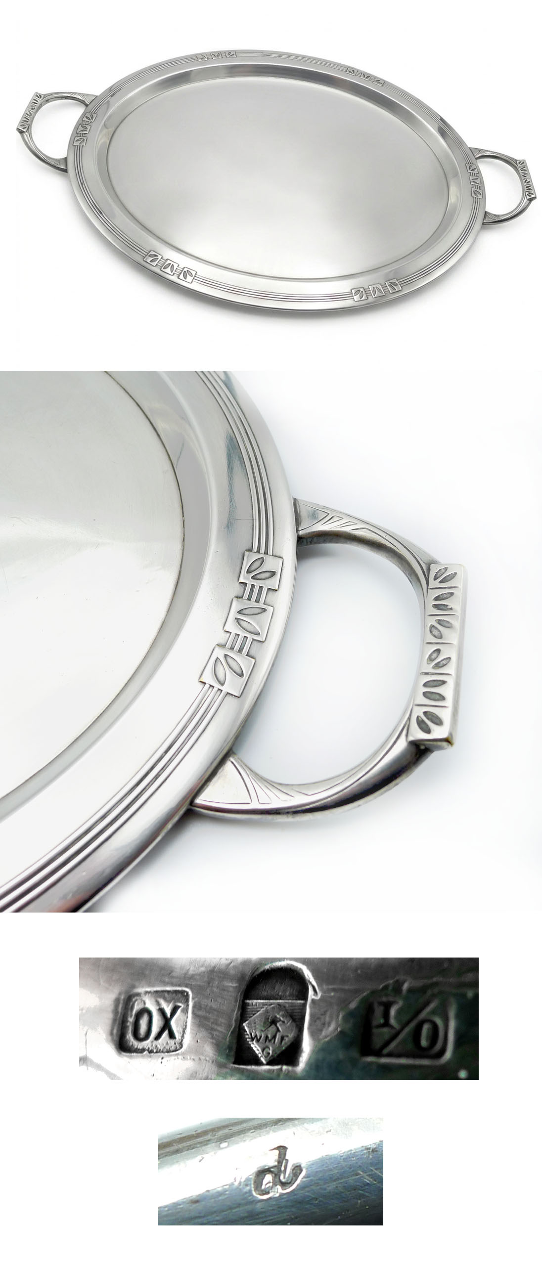 WMF Tablett mit Handhaben – Versilbert, Reformstil / Darmstädter Künstlerkolonie (51 cm)