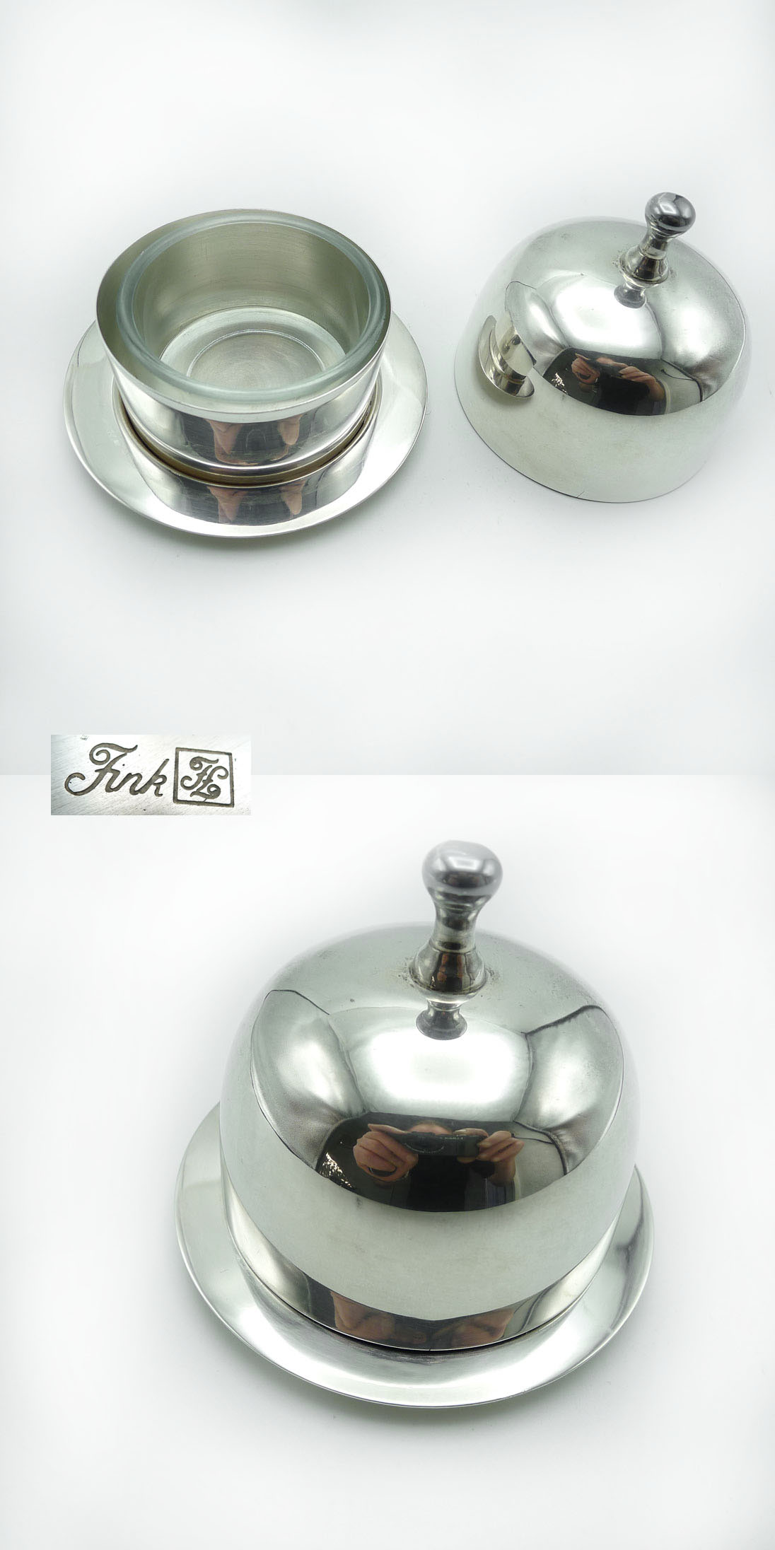 Fink Butterglocke / kleine Butterdose mit Glaseinsatz – Versilbert