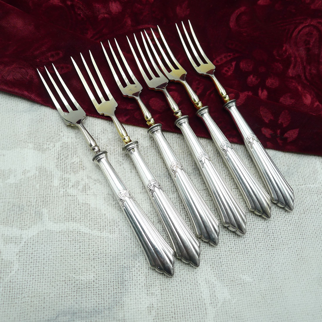 WMF 900 Fächer 6 Obstgabeln Heftgriffe 16,2cm versilbert