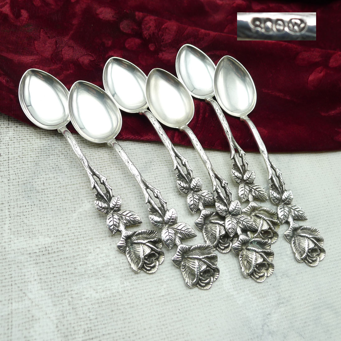 Hildesheimer Rose 6 Teelöffel Otto Wolter 800 Silber