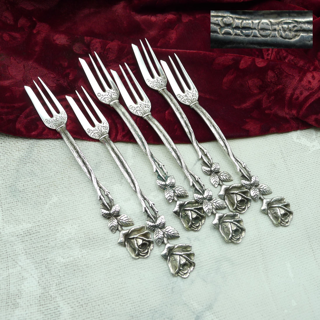 Hildesheimer Rose 6 Kuchengabeln Otto Wolter 800 Silber