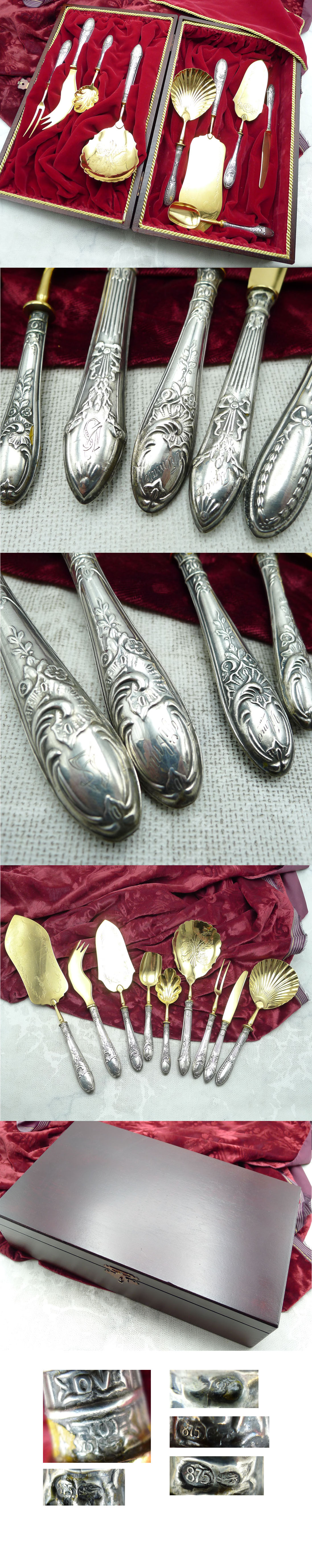 Estnisches Vorlegebesteck-Set im Etui – 875er Silber, vergoldet (bis 26,7 cm)